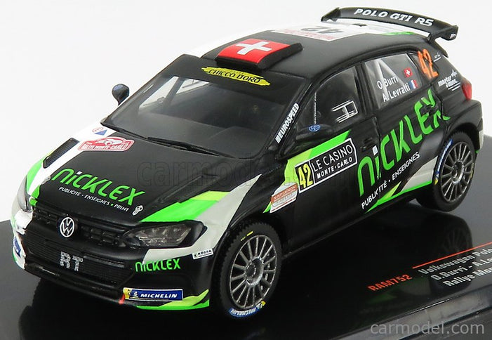 Volkswagen Polo Gti R5 Team N°42 Rally Montecarlo 2020 O.Burri - A.Levratti 1:43 IXO Models matná čierna zelená biela