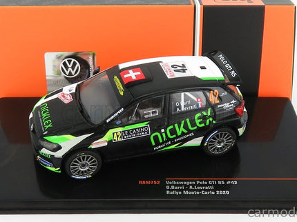 Volkswagen Polo Gti R5 Team N°42 Rally Montecarlo 2020 O.Burri - A.Levratti 1:43 IXO Models matná čierna zelená biela