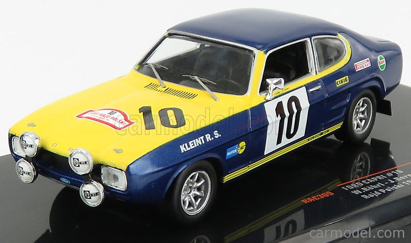 Ford Capri 2600 RS N°10 Rally Rajd Polski 1972 W.Rohrl 1:43 IXO Models modrá žltá