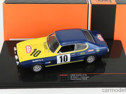 Ford Capri 2600 RS N°10 Rally Rajd Polski 1972 W.Rohrl 1:43 IXO Models modrá žltá