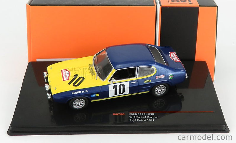 Ford Capri 2600 RS N°10 Rally Rajd Polski 1972 W.Rohrl 1:43 IXO Models modrá žltá