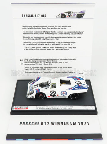 PORSCHE | 917K 4.9L TEAM MARTINI RACING N 22 WINNER 24h LE MANS 1971 HELMUT MARKO - GIJS VAN LENNEP | WHITE BLUE RED