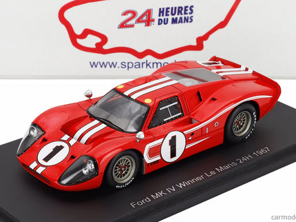 Ford GT40 Mkiv 7.0L V8 Team Shelby American Inc. N°1 Víťaz 24h Le Mans 1967 Anthony Joseph Foyt - D.Gurney 1:43 Spark Model červená biela