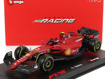 FERRARI | F1-75 SCUDERIA FERRARI N 55 SEASON 2022 CARLOS SAINZ WITH HELMET AND PLASTIC SHOWCASE - EXCLUSIVE CARMODEL | RED