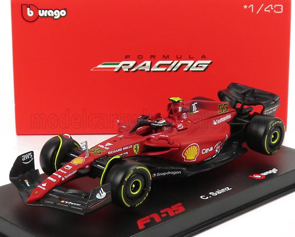 FERRARI | F1-75 SCUDERIA FERRARI N 55 SEASON 2022 CARLOS SAINZ WITH HELMET AND PLASTIC SHOWCASE - EXCLUSIVE CARMODEL | RED