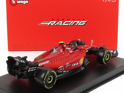 FERRARI | F1-75 SCUDERIA FERRARI N 55 SEASON 2022 CARLOS SAINZ WITH HELMET AND PLASTIC SHOWCASE - EXCLUSIVE CARMODEL | RED