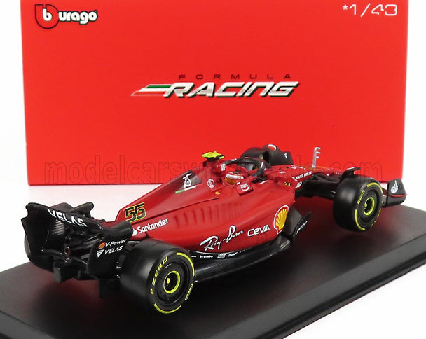 FERRARI | F1-75 SCUDERIA FERRARI N 55 SEASON 2022 CARLOS SAINZ WITH HELMET AND PLASTIC SHOWCASE - EXCLUSIVE CARMODEL | RED
