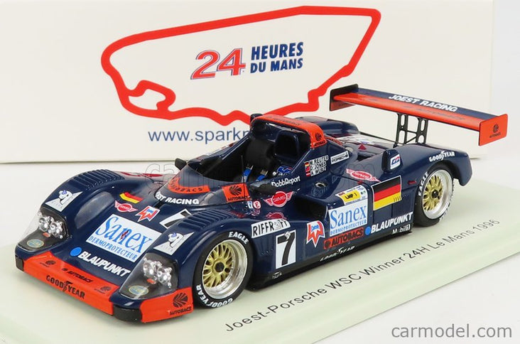 Porsche 935 3.0L Turbo WSC-95 Team Joest Racing N°7 Víťaz 24h Le Mans 1996 Alexander Wurz - Davy Jones - Manuel Reuter 1:43 Spark Model modrá oranžová