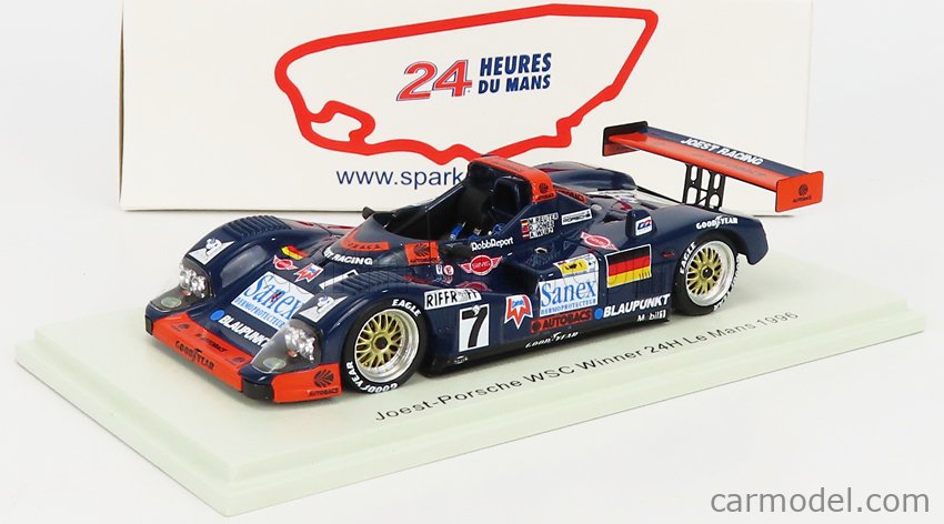 Porsche 935 3.0L Turbo WSC-95 Team Joest Racing N°7 Víťaz 24h Le Mans 1996 Alexander Wurz - Davy Jones - Manuel Reuter 1:43 Spark Model modrá oranžová