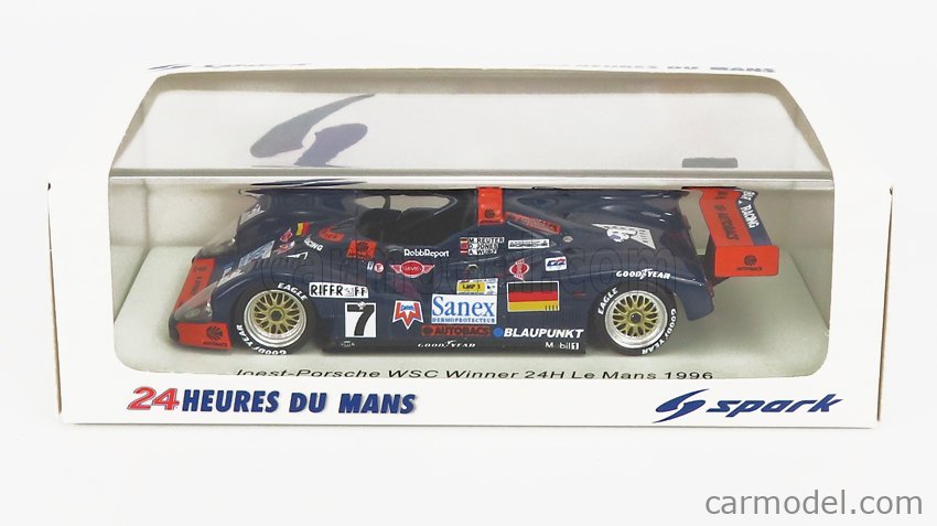 Porsche 935 3.0L Turbo WSC-95 Team Joest Racing N°7 Víťaz 24h Le Mans 1996 Alexander Wurz - Davy Jones - Manuel Reuter 1:43 Spark Model modrá oranžová