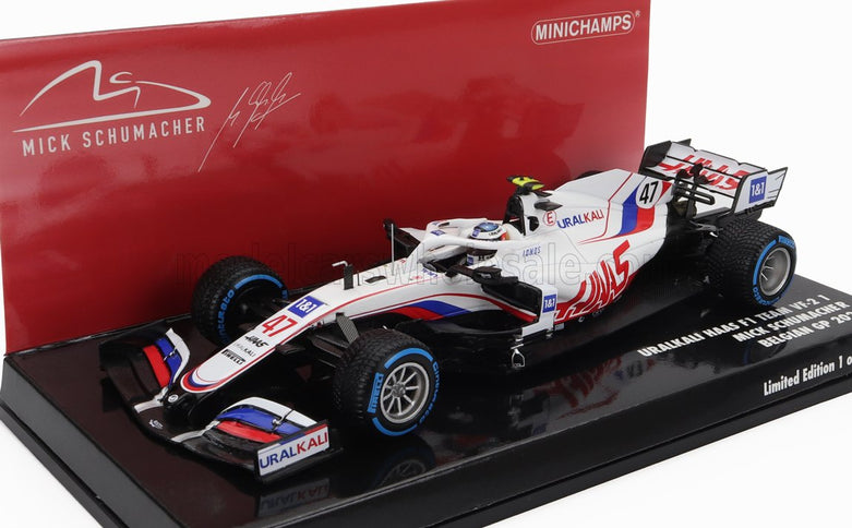 HAAS | F1  VF-21 065/6 TEAM URALKALI N 47 BELGIUM GP 2021 MICK SCHUMACHER | WHITE BLUE RED