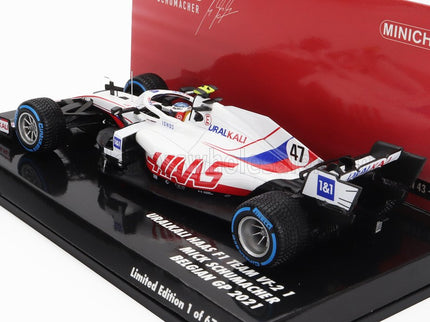 HAAS | F1  VF-21 065/6 TEAM URALKALI N 47 BELGIUM GP 2021 MICK SCHUMACHER | WHITE BLUE RED