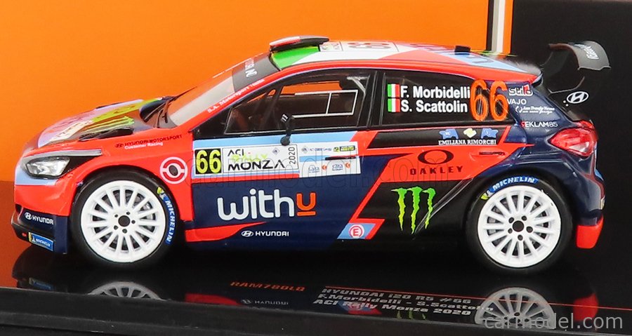 Hyundai i20 R5 Team Withyu N°66 Rally Aci Monza 2020 F.Morbidelli - S.Scattolin 1:43 IXO Models červená čierna modrá