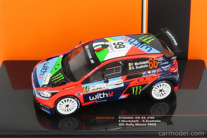 Hyundai i20 R5 Team Withyu N°66 Rally Aci Monza 2020 F.Morbidelli - S.Scattolin 1:43 IXO Models červená čierna modrá