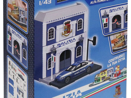 ACCESSORIES | DIORAMA - SET BUILD YOUR CITY POLICE STATION - CASERMA POLIZIA - WITH ALFA ROMEO GIULIA 2015 | LIGHT BLUE WHITE
