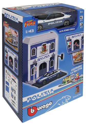 ACCESSORIES | DIORAMA - SET BUILD YOUR CITY POLICE STATION - CASERMA POLIZIA - WITH ALFA ROMEO GIULIA 2015 | LIGHT BLUE WHITE