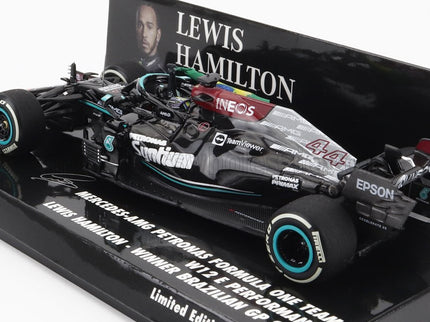 MERCEDES GP | F1  W12 MERCEDES M12 EQ POWER+ TEAM AMG PETRONAS MOTORSPORT FORMULA ONE N 44 WINNER BRAZILIAN GP (WITH FLAG) 2021 LEWIS HAMILTON | BLACK GREEN