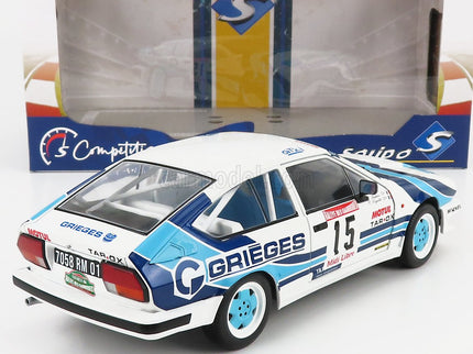 ALFA ROMEO Alfetta GTV6 N°15 Rally Des Garrigues 1986 C.Rigollet - M.Bathelot 1:18 Solido biela 2 Tone modrá