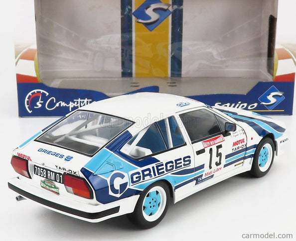 ALFA ROMEO Alfetta GTV6 N°15 Rally Des Garrigues 1986 C.Rigollet - M.Bathelot 1:18 Solido biela 2 Tone modrá