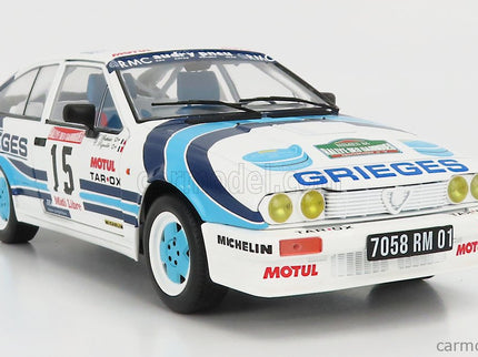 ALFA ROMEO Alfetta GTV6 N°15 Rally Des Garrigues 1986 C.Rigollet - M.Bathelot 1:18 Solido biela 2 Tone modrá