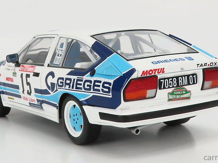 ALFA ROMEO Alfetta GTV6 N°15 Rally Des Garrigues 1986 C.Rigollet - M.Bathelot 1:18 Solido biela 2 Tone modrá