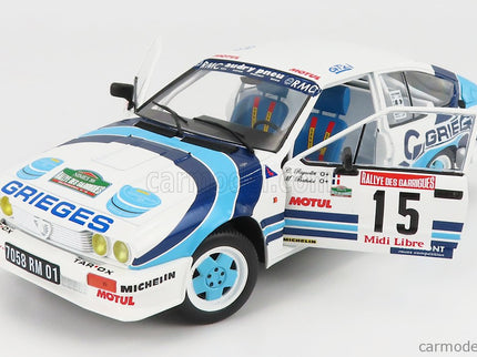 ALFA ROMEO Alfetta GTV6 N°15 Rally Des Garrigues 1986 C.Rigollet - M.Bathelot 1:18 Solido biela 2 Tone modrá