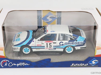 ALFA ROMEO Alfetta GTV6 N°15 Rally Des Garrigues 1986 C.Rigollet - M.Bathelot 1:18 Solido biela 2 Tone modrá