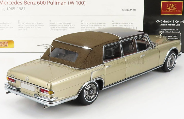MERCEDES BENZ | S-CLASS 600 PULLMAN (W100) LANDAULET SOFT-TOP SEMICONVERTIBLE 1972 | GOLD MET