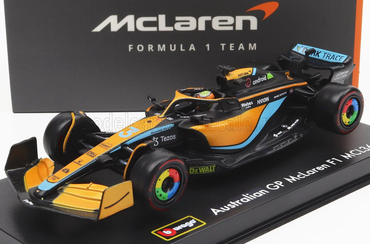 McLAREN | F1  MCL36 TEAM MCLAREN N 3 AUSTRALIAN GP 2022 DANIEL RICCIARDO - WITH HELMET AND PLASTIC SHOWCASE | ORANGE LIGHT BLUE