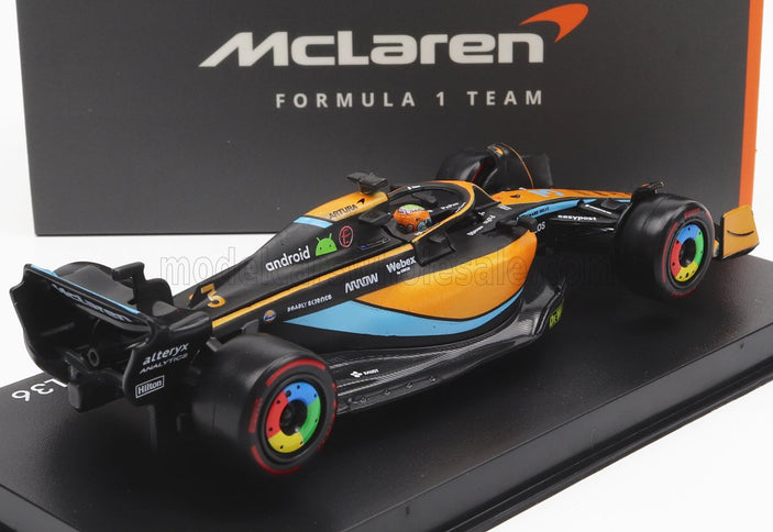 McLAREN | F1  MCL36 TEAM MCLAREN N 3 AUSTRALIAN GP 2022 DANIEL RICCIARDO - WITH HELMET AND PLASTIC SHOWCASE | ORANGE LIGHT BLUE