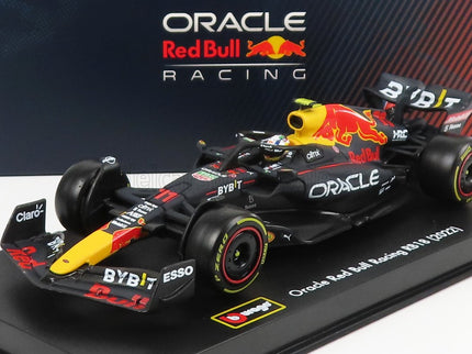 RED BULL | F1  RB18 TEAM ORACLE RED BULL RACING N 11 SEASON 2022 SERGIO PEREZ - WITH HELMET AND PLASTIC SHOWCASE | MATT BLUE YELLOW RED