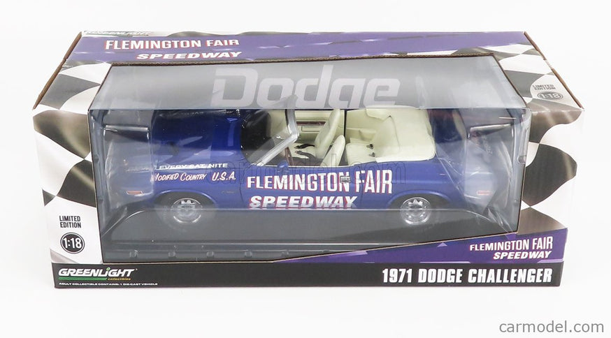 Dodge Challenger Cabriolet Open Official Pace Car Flemington Fair Speedway 1971 1:18 Greenlight fialová