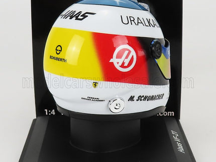 SCHUBERTH HELMET | F1 CASCO HELMET TEAM HAAS VF-21 BELGIAN GP SPA 2021 MICK SCHUMACHER | WHITE BLUE RED YELLOW