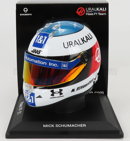 SCHUBERTH HELMET | F1 CASCO HELMET TEAM HAAS VF-21 BELGIAN GP SPA 2021 MICK SCHUMACHER | WHITE BLUE RED YELLOW