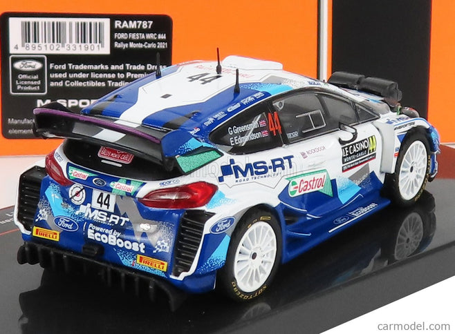 Ford Fiesta WRC N°44 Rally Montecarlo 2021 G.Greensmith - E.Edmondson 1:43 IXO Models modrá biela