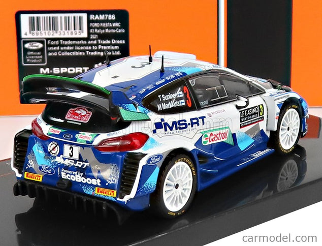 Ford Fiesta WRC N°3 Rally Montecarlo 2021 T.Suninen - M.Markkula 1:43 IXO Models modrá biela