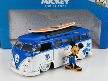 VOLKSWAGEN | T1 SAMBA MINIBUS 1962 - WITH TOPOLINO MICKEY MOUSE FIGURE - WALT DISNEY | WHITE BLUE