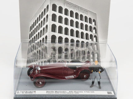 ALFA ROMEO 1750GS Spider With Mussolini Figúrka - Palazzo Della Civilta' Italiana Roma 1940 1:43 Brumm bordó