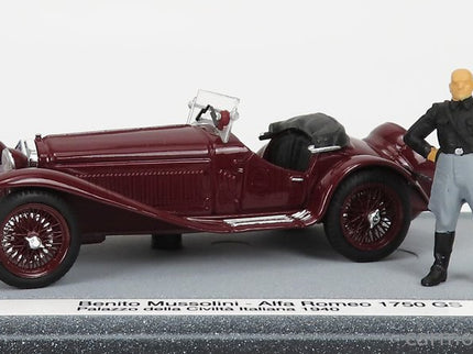 ALFA ROMEO 1750GS Spider With Mussolini Figúrka - Palazzo Della Civilta' Italiana Roma 1940 1:43 Brumm bordó