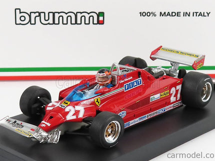 Ferrari F1 126CK Turbo N°27 GP Canada Montreal 1981 Alettone Danneggiato Dal Giro (lap) 39 AL 54 Gilles Villeneuve - With Driver Figúrka 1:43 Brumm červená