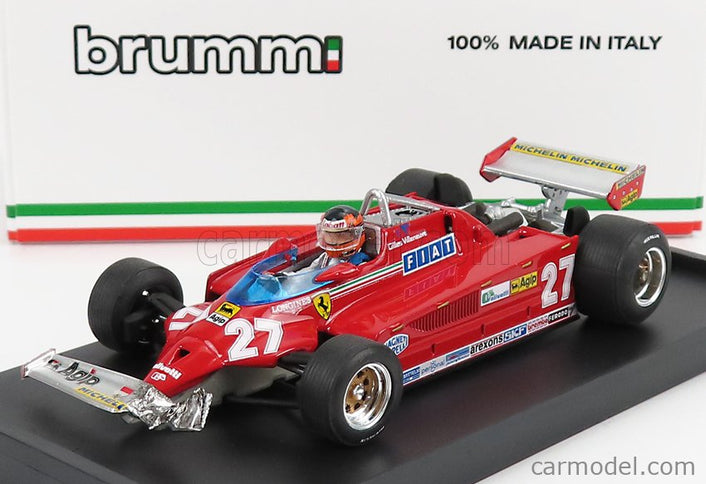 Ferrari F1 126CK Turbo N°27 GP Canada Montreal 1981 Alettone Danneggiato Dal Giro (lap) 39 AL 54 Gilles Villeneuve - With Driver Figúrka 1:43 Brumm červená