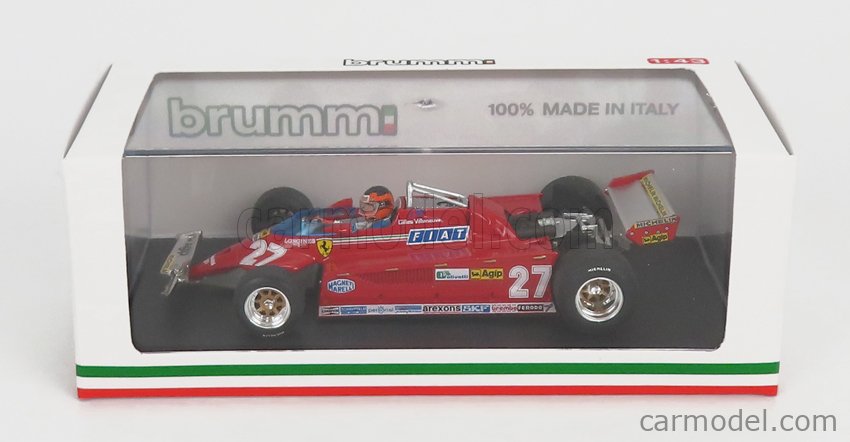 Ferrari F1 126CK Turbo N°27 GP Canada Montreal 1981 Alettone Danneggiato Dal Giro (lap) 39 AL 54 Gilles Villeneuve - With Driver Figúrka 1:43 Brumm červená