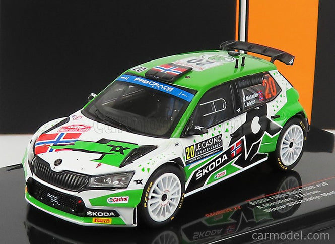 Skoda Fabia RALLY2 EVO N°20 Rally Montecarlo 2022 A.Mikkelsen - E.Torstein 1:43 IXO Models zelená biela čierna