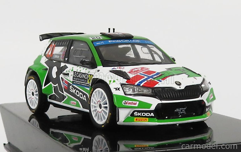 Skoda Fabia RALLY2 EVO N°20 Rally Montecarlo 2022 A.Mikkelsen - E.Torstein 1:43 IXO Models zelená biela čierna