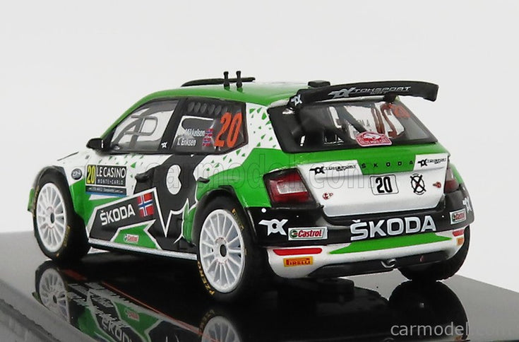 Skoda Fabia RALLY2 EVO N°20 Rally Montecarlo 2022 A.Mikkelsen - E.Torstein 1:43 IXO Models zelená biela čierna