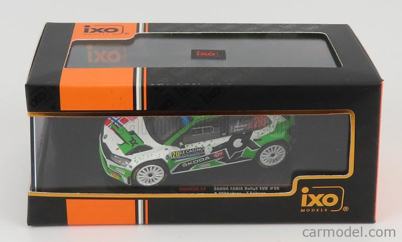 Skoda Fabia RALLY2 EVO N°20 Rally Montecarlo 2022 A.Mikkelsen - E.Torstein 1:43 IXO Models zelená biela čierna