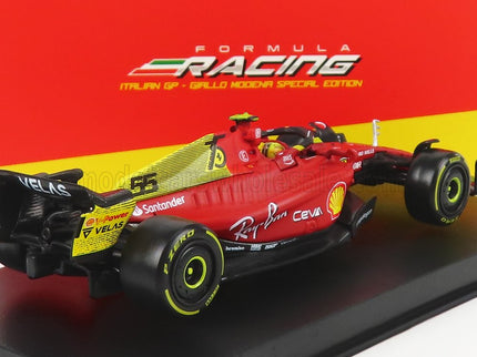 FERRARI | F1-75 SCUDERIA FERRARI N 55 4th MONZA GP ITALY 2022 CARLOS SAINZ - WITH HELMET AND PLASTIC SHOWCASE - EXCLUSIVE CARMODEL | RED YELLOW