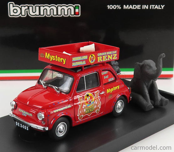 Fiat 500R Veicolo Pubblicitario 1972 - Circo Circus Herman Renz Olanda With Two Elefants Figúrky - Mystery 2008 1:43 Brumm červená