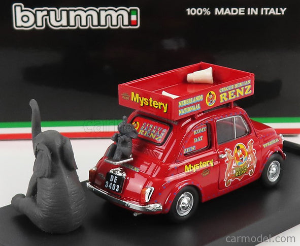 Fiat 500R Veicolo Pubblicitario 1972 - Circo Circus Herman Renz Olanda With Two Elefants Figúrky - Mystery 2008 1:43 Brumm červená