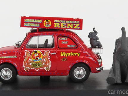 Fiat 500R Veicolo Pubblicitario 1972 - Circo Circus Herman Renz Olanda With Two Elefants Figúrky - Mystery 2008 1:43 Brumm červená
